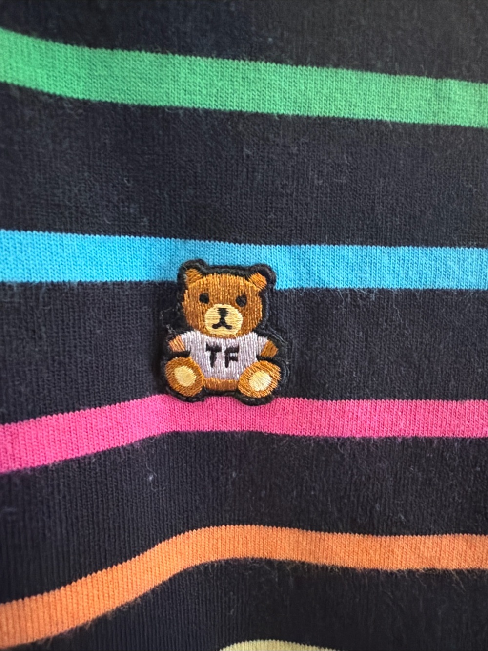 Teddy Fresh Rainbow Stripe Bear Logo Tee Black Short Sleeve T-Shirt Size Small - Picture 7 of 9